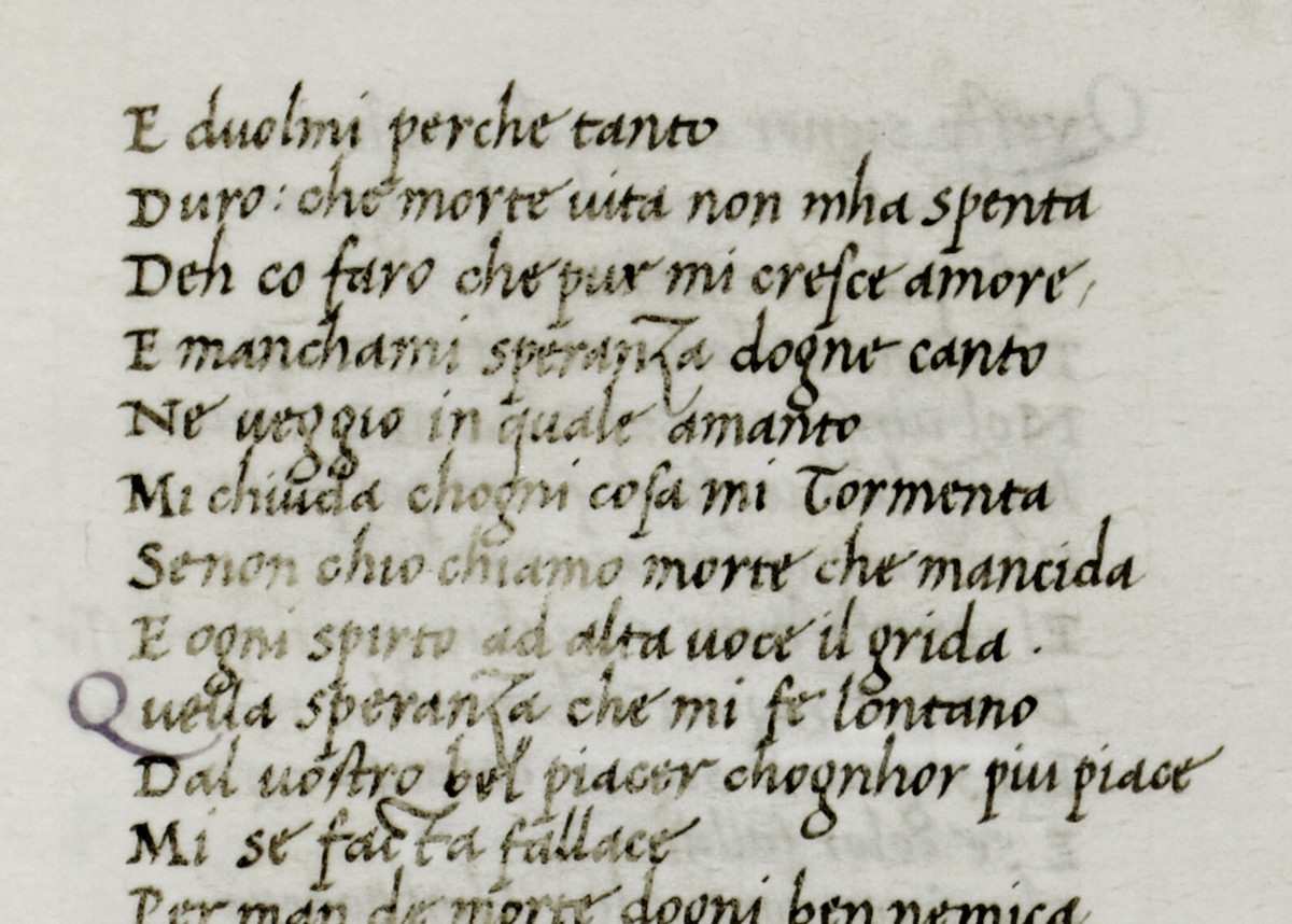 Manoscritto copiato da Bartolomeo San Vito, 1490 Circa. Bindo Bonichi, Dante e Senuccio del Bene, Canzoni - carta 65. Milano, Archivio Storico Civico e Biblioteca Trivulziana,