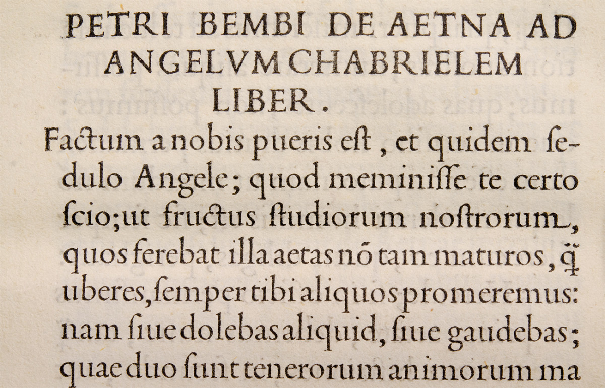 De Aetna. Aldus Manutius, Venice, 1496. Con caratteri di Griffo.